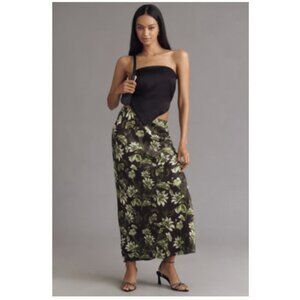 The Tilda Maxi Slip Skirt BIas Cut Green FLoral Kelly S